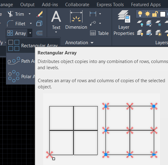 How To Use Rectangular Array Mand In Autocad Best 2 Method Selain yang sudah disebutkan tadi masih ada deretan fungsi command lanjutan yang mungkin masih belum begitu dipahami pengguna khususnya pemula.