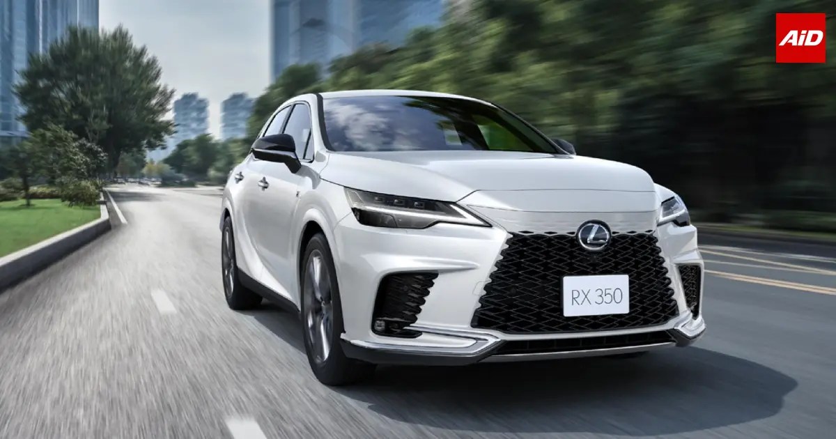 2027 Lexus RX front three-quarter view with updated luxury SUV design