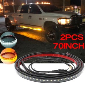 2pcs 70 inch Running Board Side Step LED Light Amber White Turn Signal DRL Strip Bar 12V Car Decorative Lights