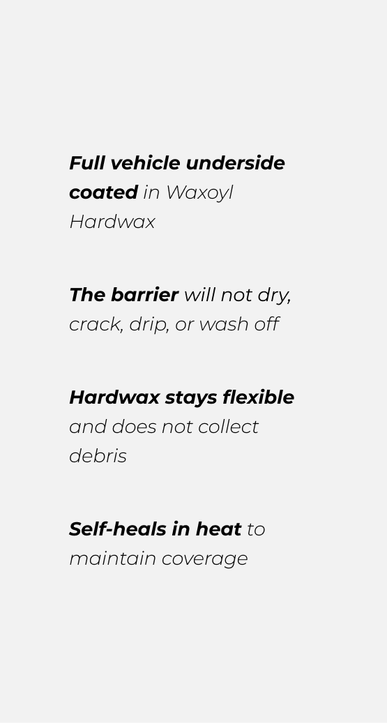 Winter salt and corrosion protection by Waxoyl undercoating