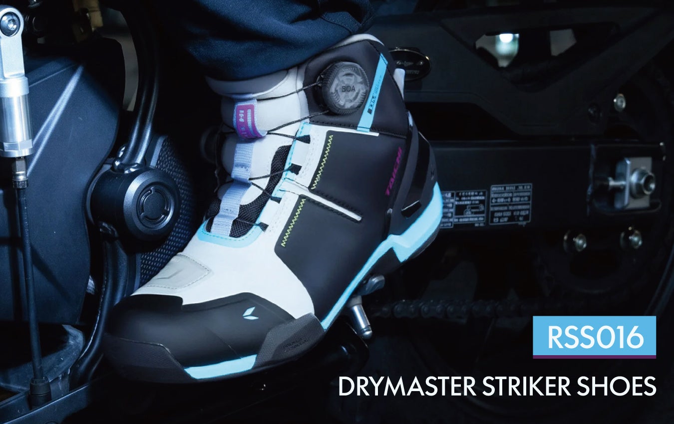 TAICHIの新ライディングシューズ「RSS016 DRYMASTER ストライカー シューズ」が全カラーラインナップで全国の量販店に登場！
