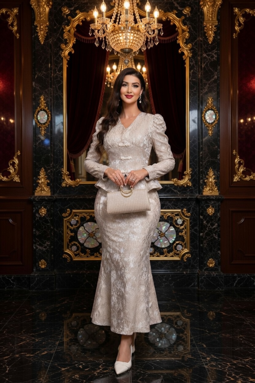 Mid-Luxury Jacquard and Lace Skirt Suit – Two-Piece for Curvy Women
