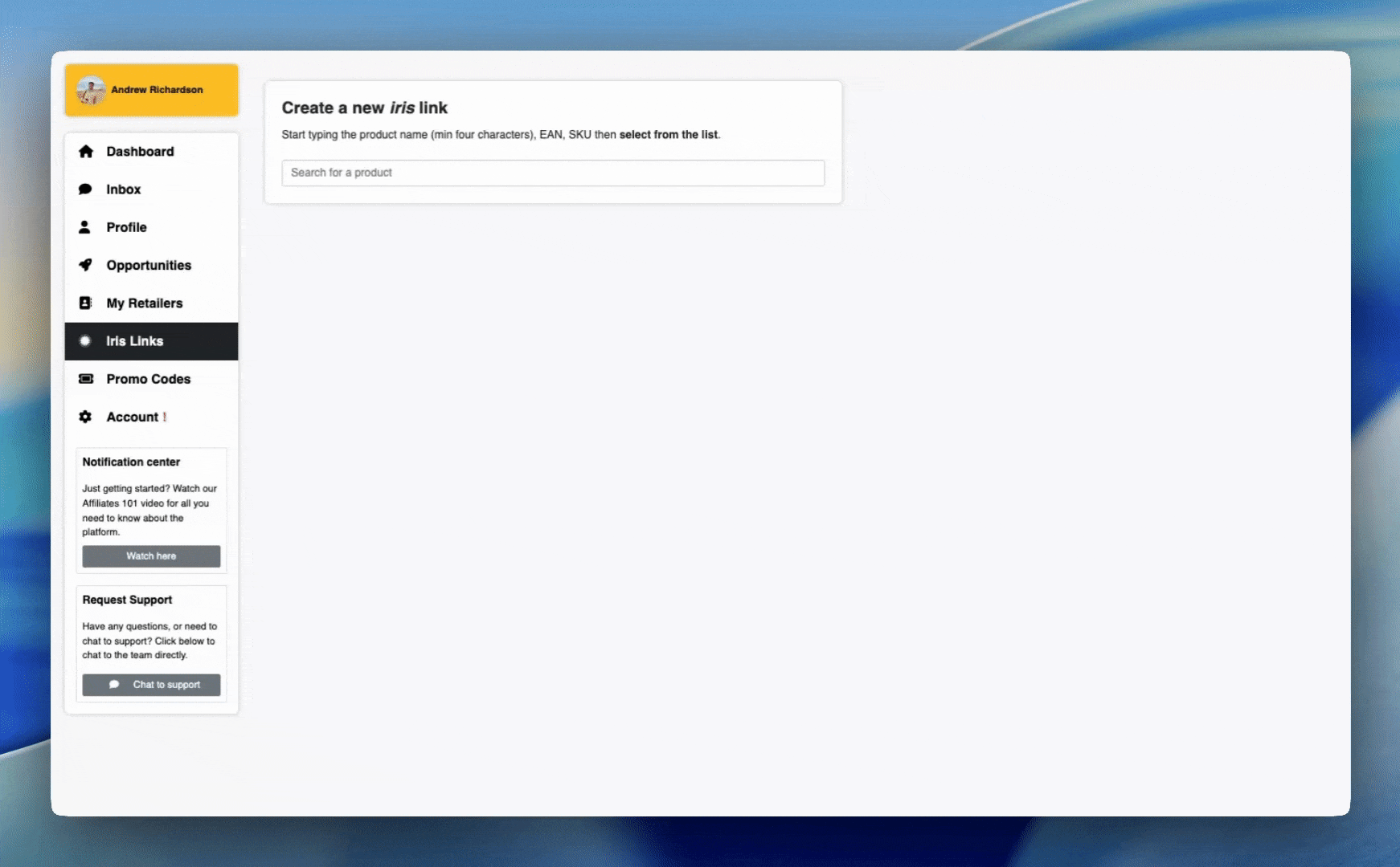A GIF that shows how to create an iris link that geolocates to the person who clicks the link.