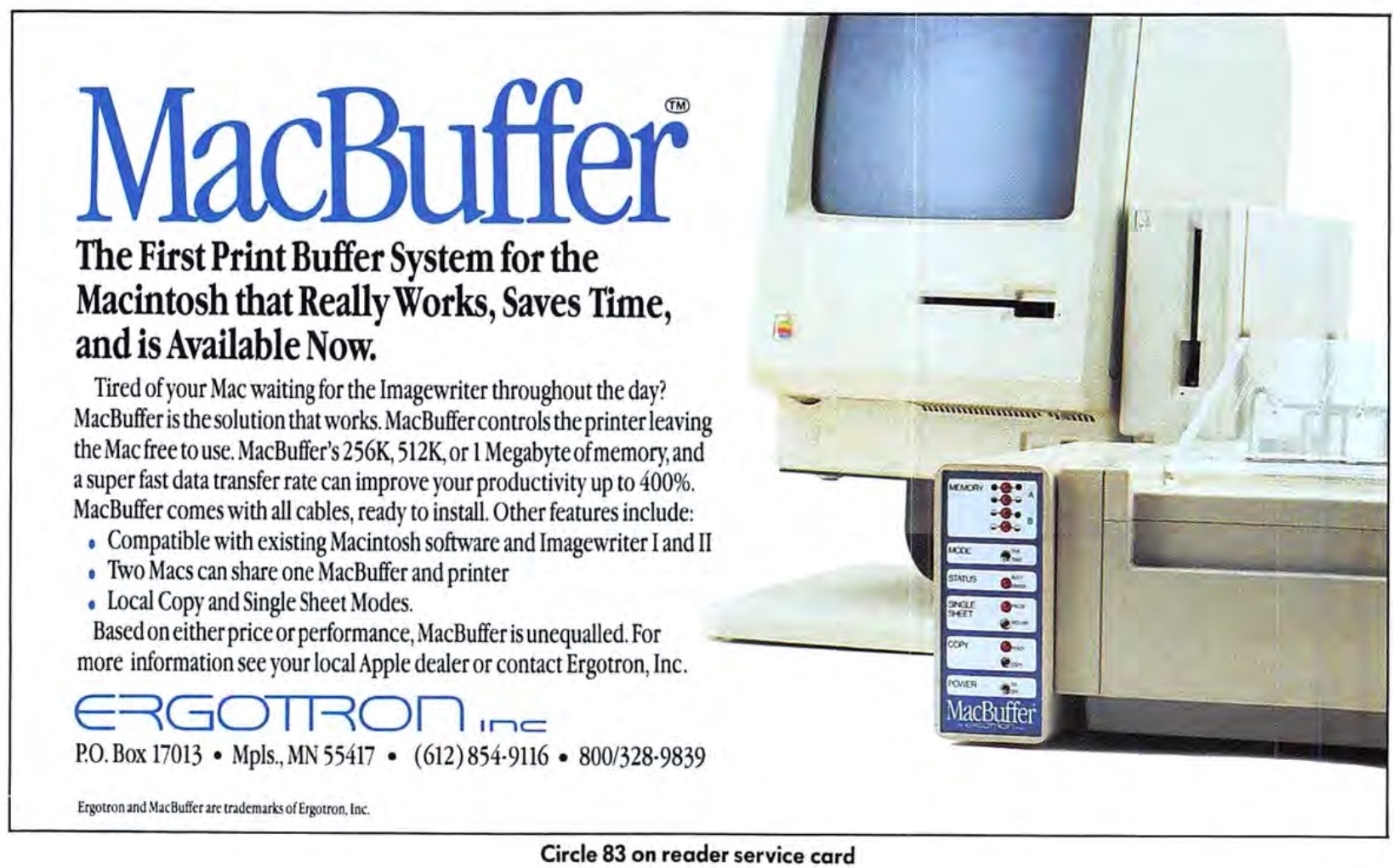 MacBuffer publicité 1986