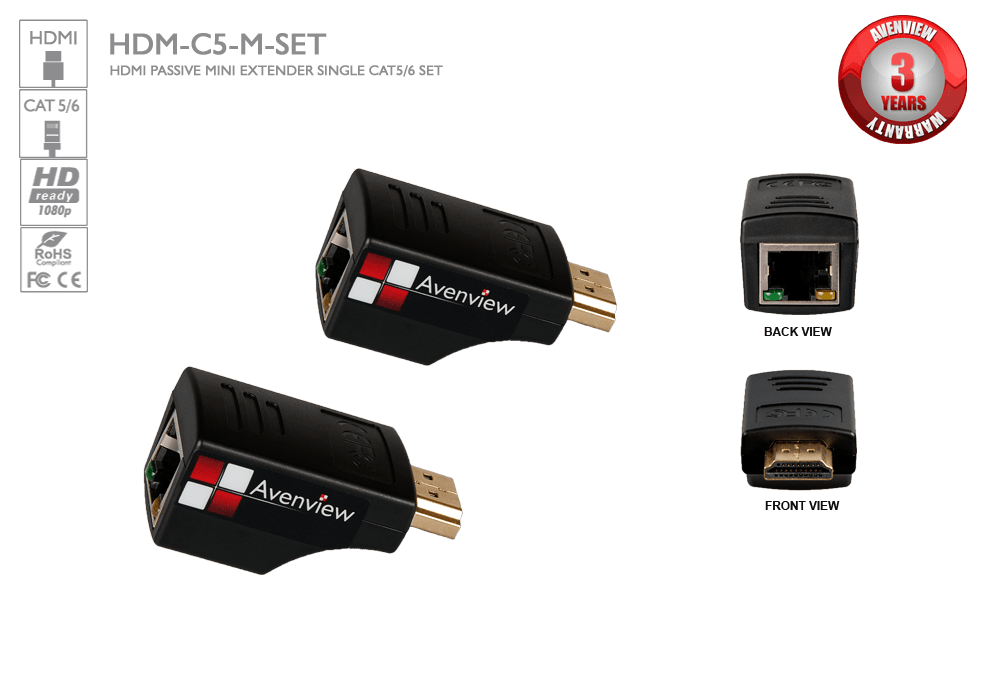 HDMI Mini Short Range Receiver Single CAT5/CAT6