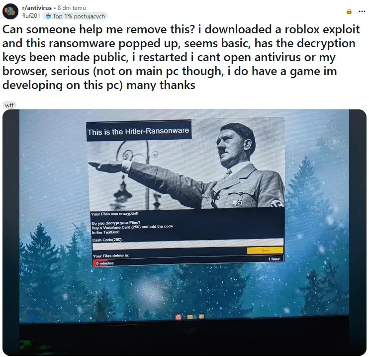 Exploit Na Roblox I Hitler Ransomware Historia Z Reddit AVLab Pl Hitler