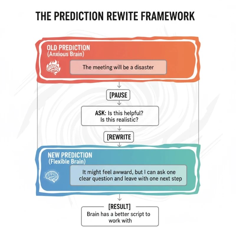 Diagram of the prediction rerite framework to show how we can give a different script to our brain to run. This may help us to reset our mind.