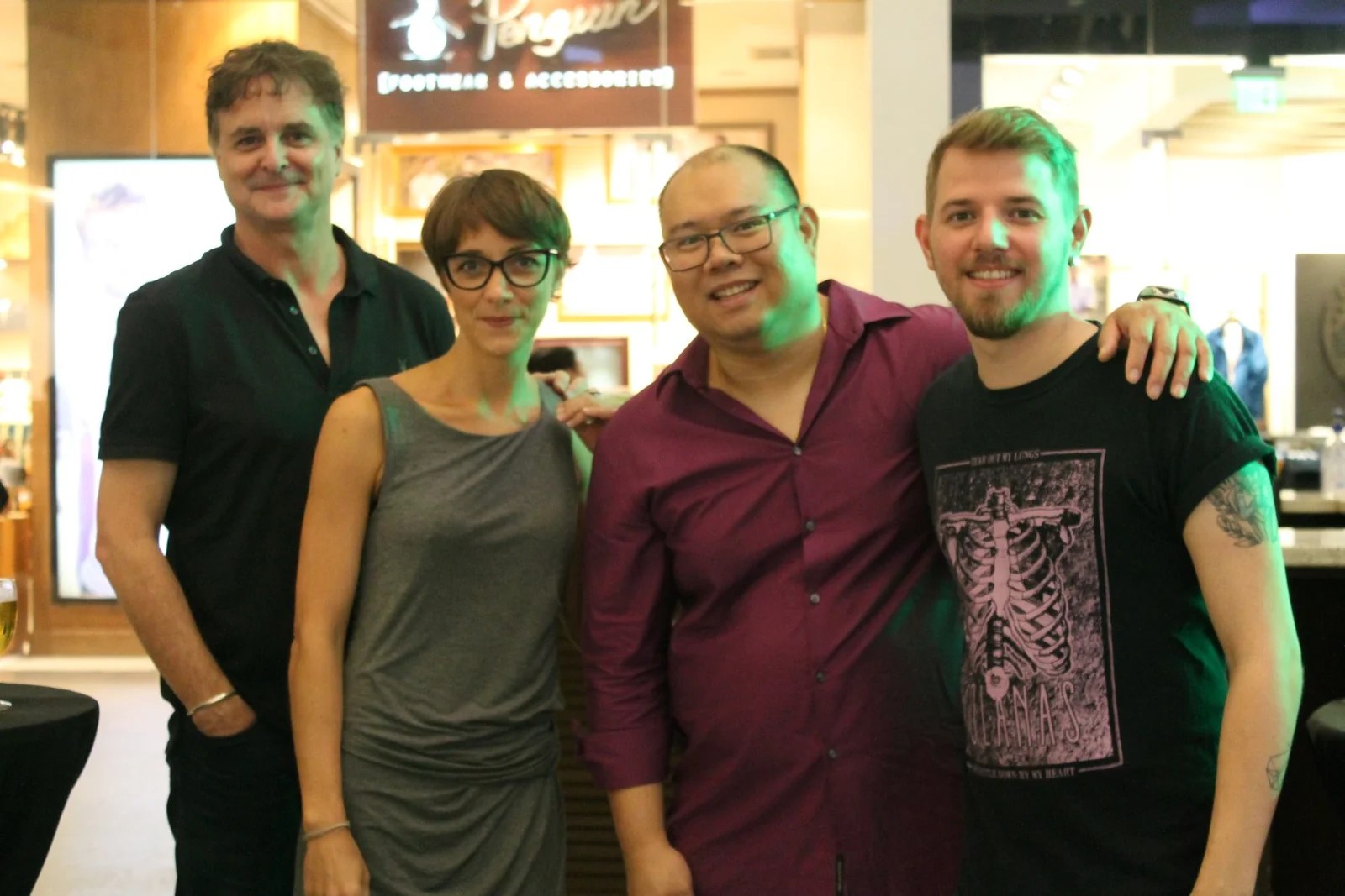 From Left to Right: Phil Hayes, EVP, Product & Marketing, Pacsafe HQ Marion Charreyre, Creative Director, Pacsafe HQ Dustin Lim, CEO, Pacsafe Philippines Graceson Craig, Acoustic Performer from I Love OPM