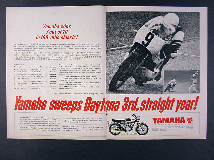 Details About 1967 Yamaha Grand Prix 350 Motorcycle Daytona Race Results Vintage Print Ad