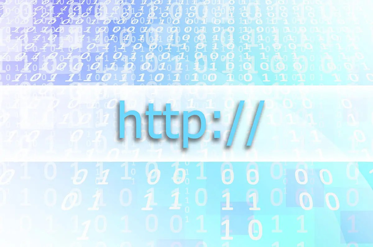 HTTP text on a digital background representing domain names and website URLs.