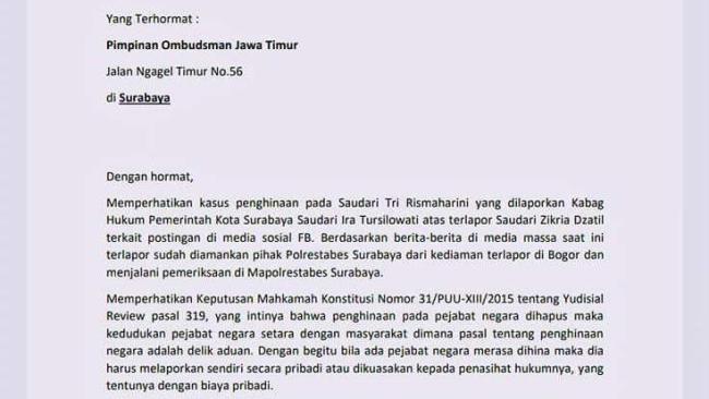 Laporan penipuan (bisa diganti, sesuaikan dengan perkara anda) lamp : Surat Ke Ombudsman Kasus Zikria Hina Risma Cacat Hukum Ini Respons Polisi