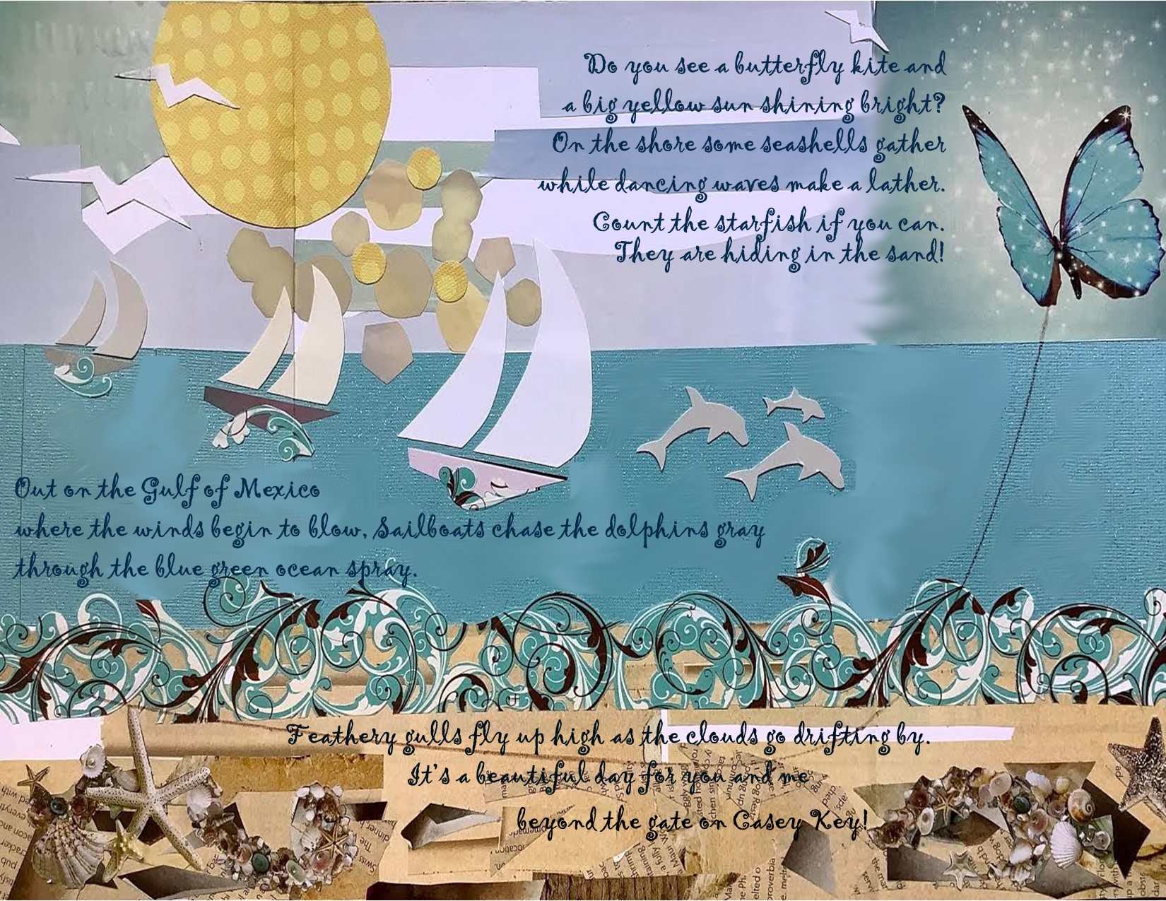 This is a picture of the inside spread of the Beyond the Gate at Casey Key See and Say booklet by aws Studios