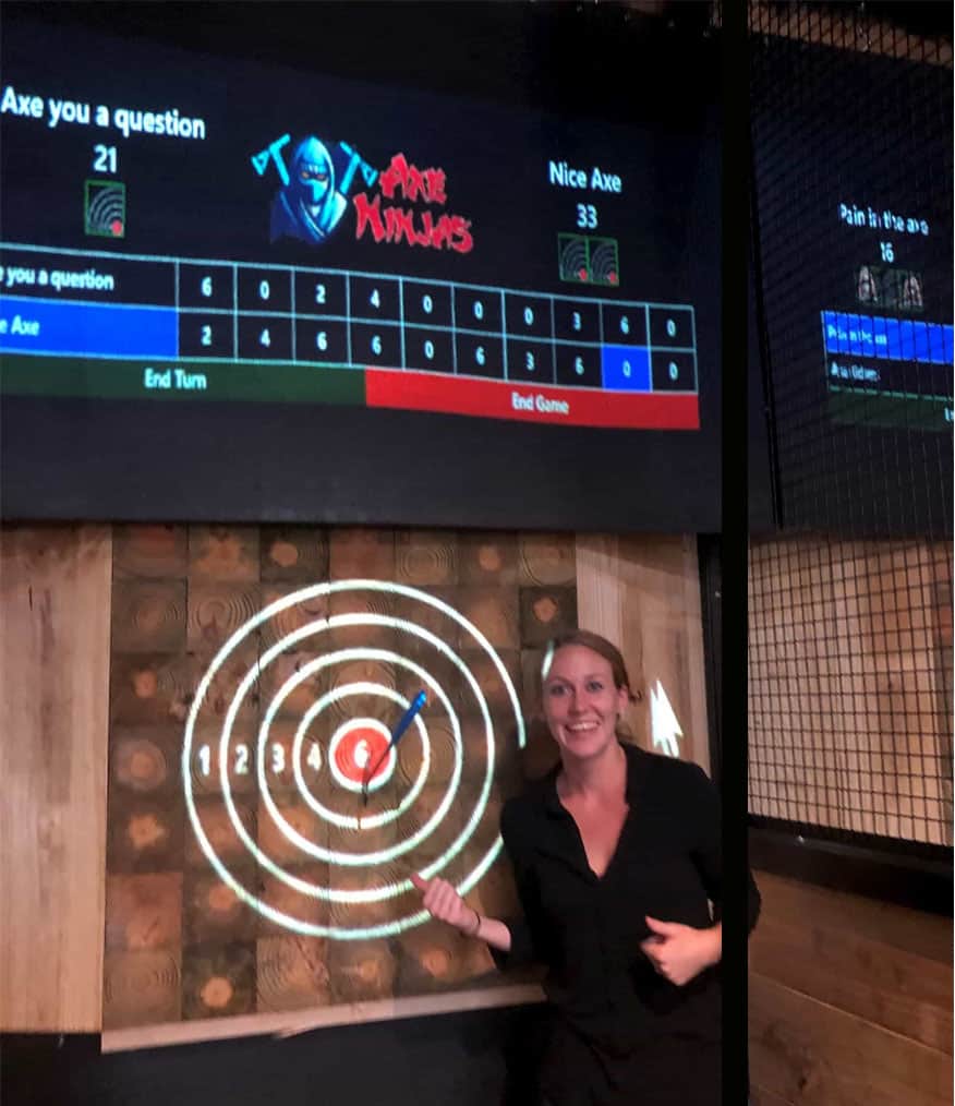 Throw the limited number of axes given to you at the targets and smash them. Projected Axe Throwing Targets And End Grain Targets