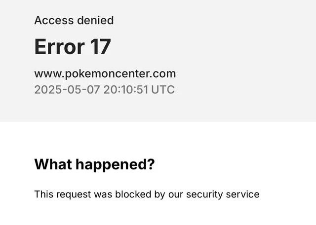 Pokemon Center Error 17
