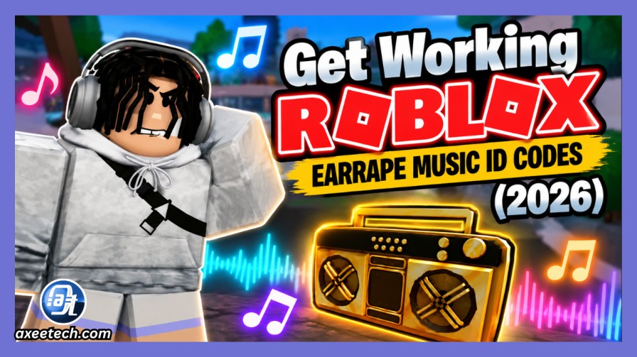 Roblox avatar holding a boombox speaker in a chaotic virtual game world with neon visual effects.