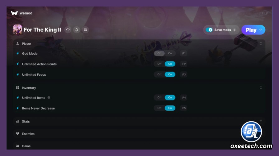 PC gaming interface displaying custom trainer tools and mod options for strategy games.

