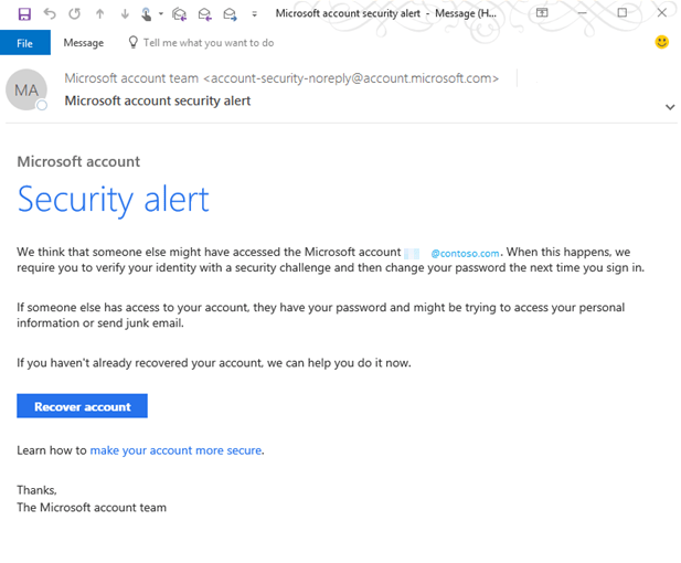 Microsoft Account Security Alert Email: How to Identify its Scam or Real 1 Microsoft Account Security Alert Email example