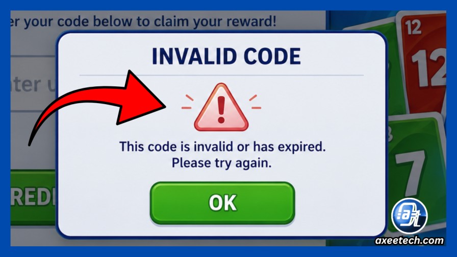 Skip Bo Codes: All Working Gift Codes for Free Coins (July 2026) 4 Skip Bo invalid code error message on device screen