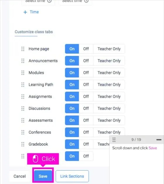 Ekadence Create Class: How to Create a Class and Add Modules 7 Ekadence create class step 8: scroll down and click Save to create the class