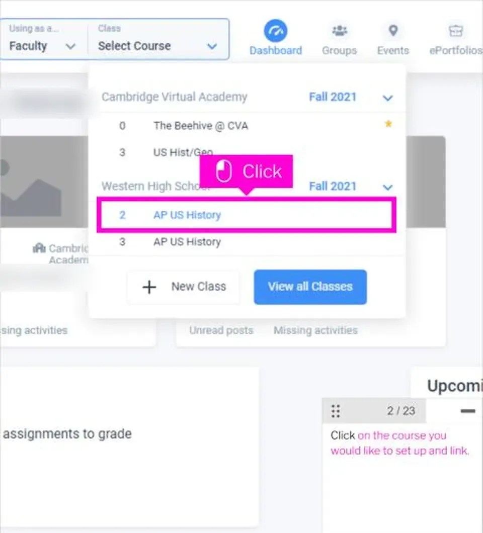 Ekadence Link Sections: How to Link Classes and Merge Content 2 Ekadence link sections step 1: click the course you want to set up and link from the Select Course menu