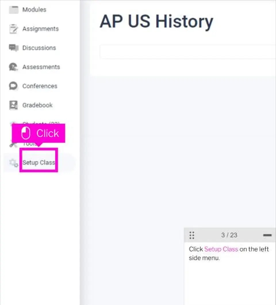 Ekadence Link Sections: How to Link Classes and Merge Content 3 Ekadence link sections step 2: click Setup Class in the left side menu