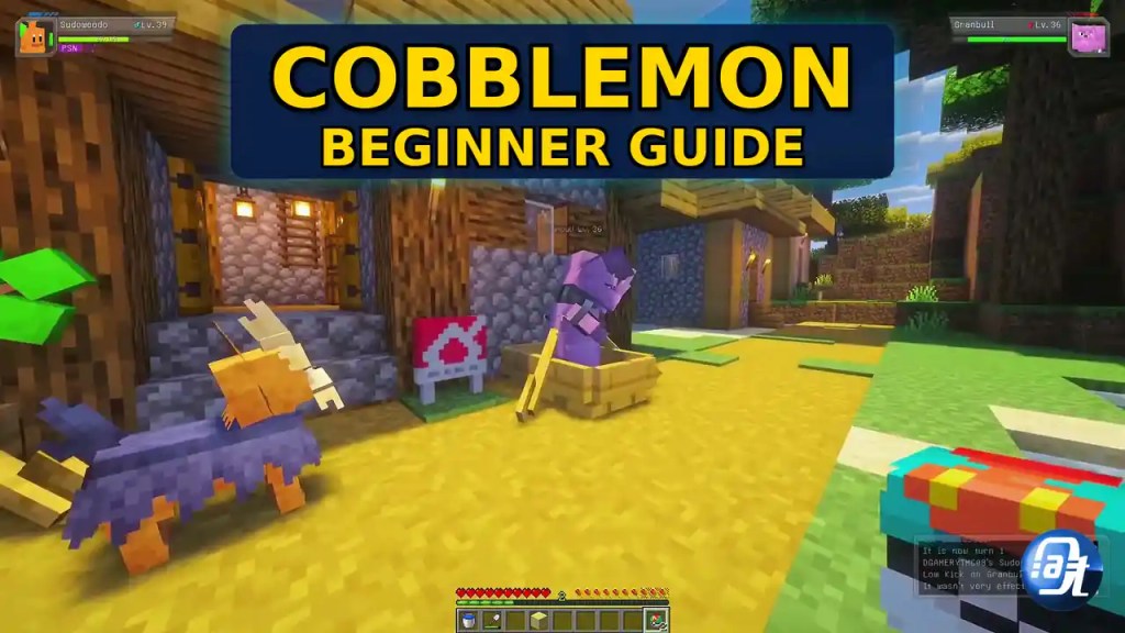 Cobblemon Beginner Guide: How to Play, Commands and Starters (Minecraft) 1 Cobblemon beginner guide featured image showing Sudowoodo and Granbull battling in Minecraft gameplay