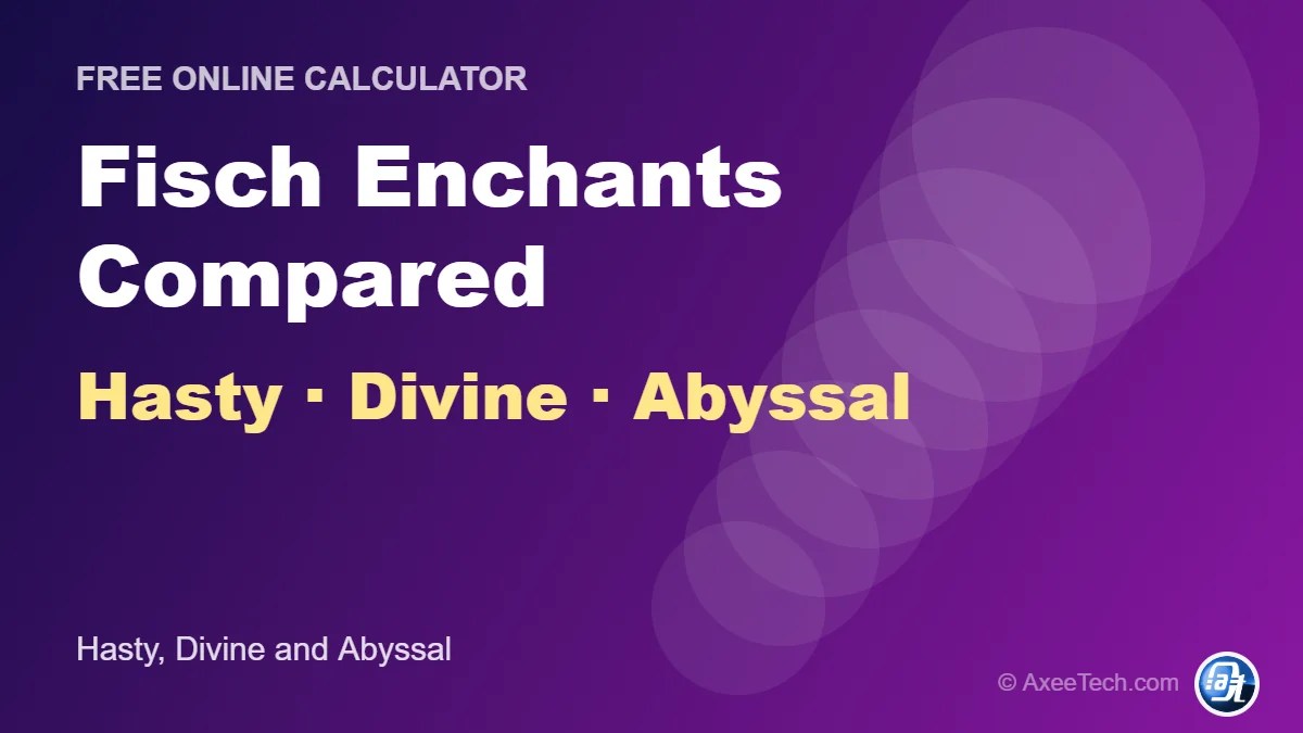 Roblox Fisch Value Calculator: Maximize Your C$ Payouts & Mutation Multipliers 7 Fisch calculator comparison of Hasty, Divine and Abyssal enchants