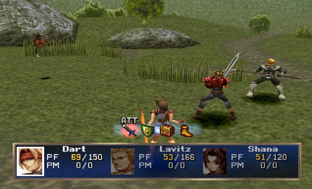Legend of Dragoon Stardust Locations showing gameplay with Dart, Lavitz, and Shana