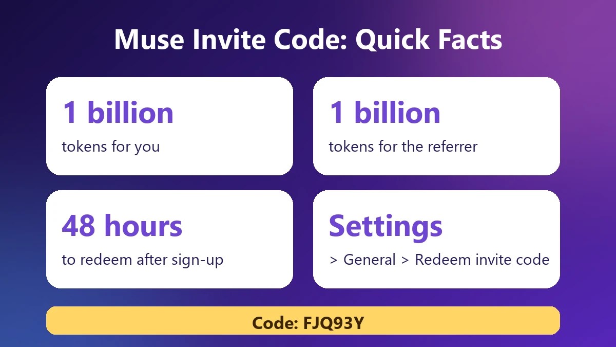 Muse Ai invite code quick facts: 1 billion tokens, 48 hours, Settings