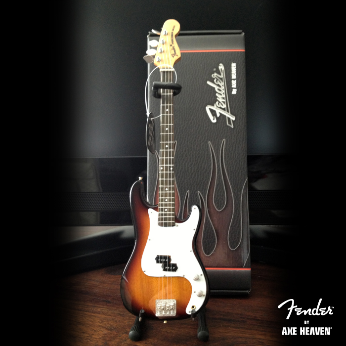 Stand & Gift Box Included with Back of Officially Licensed Miniature Classic Sunburst Fender™ Precision Bass™ Guitar