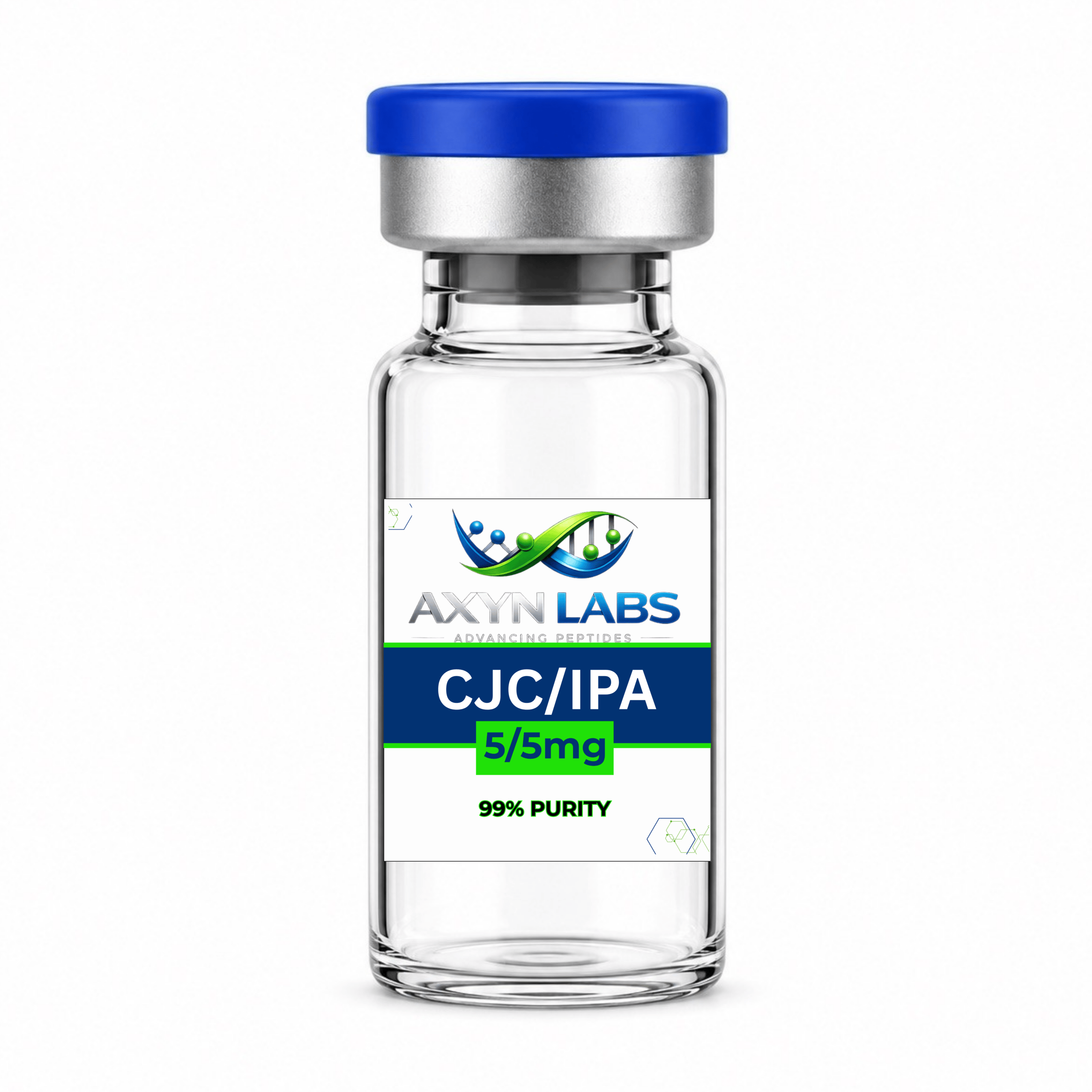 Vial de CJC-1295 e Ipamorelina 5mg/5mg de Axyn Labs para investigación peptídica