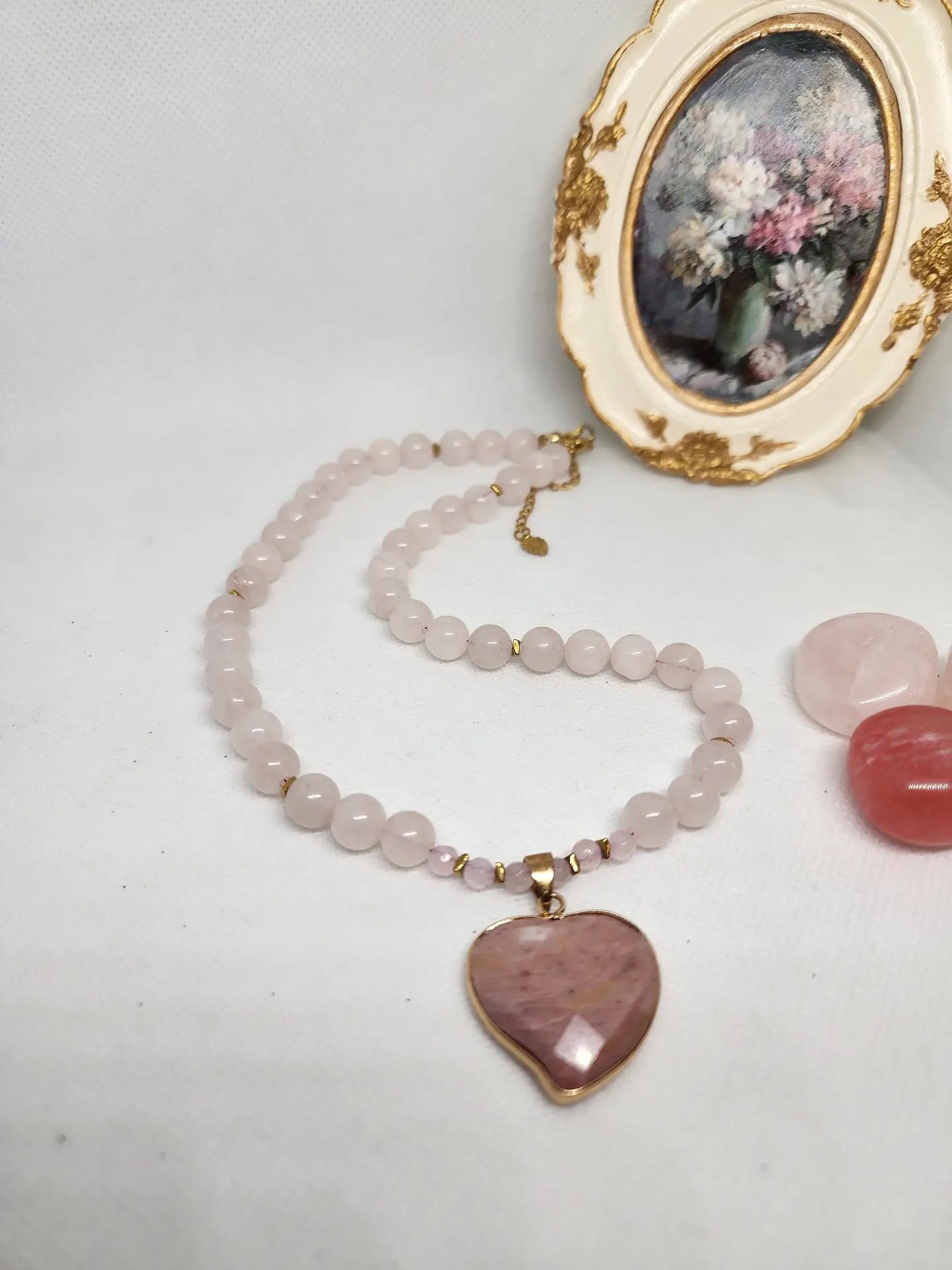 Kalp Anahtarı Pembe Kuvars Kolye - Görsel 4