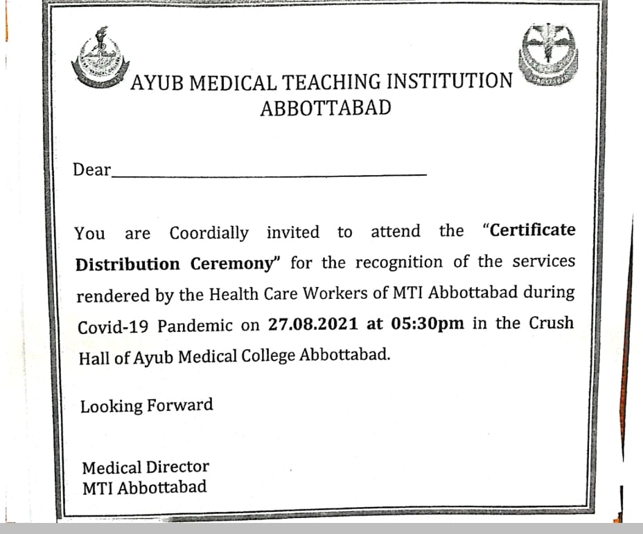 Certificate Distribution Ceremony Ayub Medical College, Abbottabad.