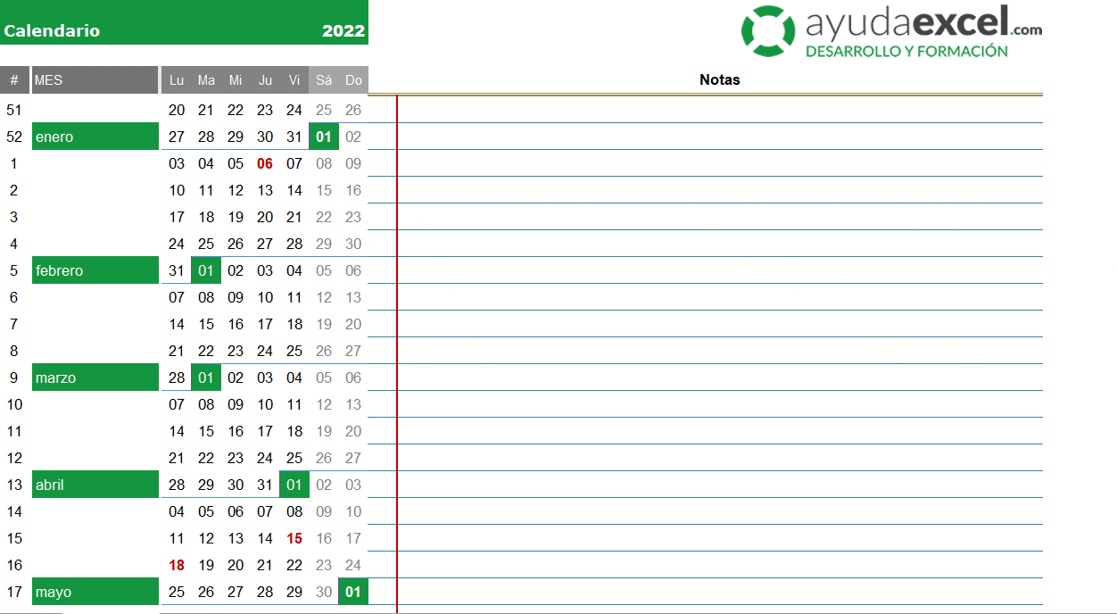 Lleva todo el control de tus actividades del año 2022 y registra los eventos importantes. Plantillas Calendario Excel 2022 Ayuda Excel