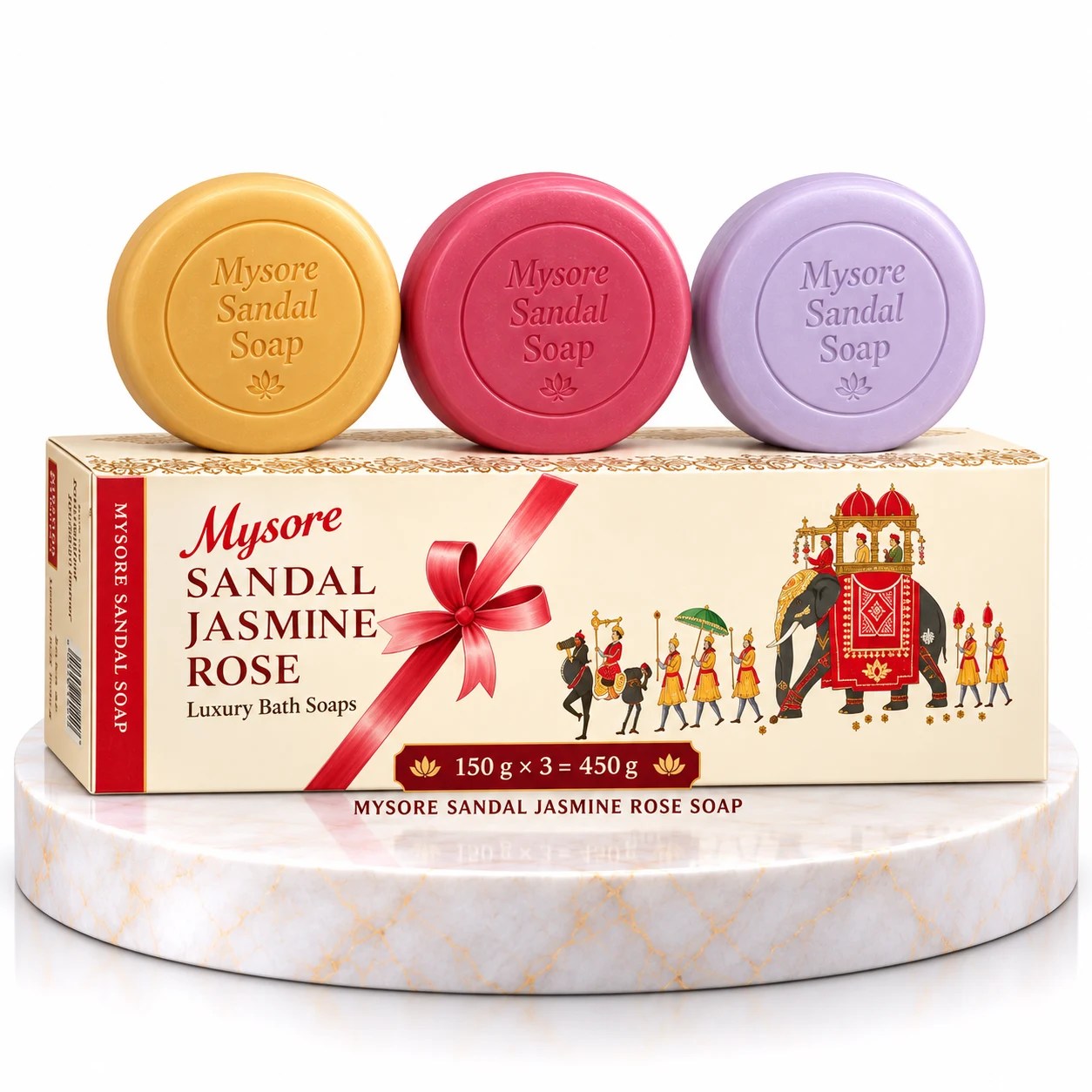 Mysore Sandal, Jasmine & Rose Luxury Soap Gift Pack - 3 x 150g