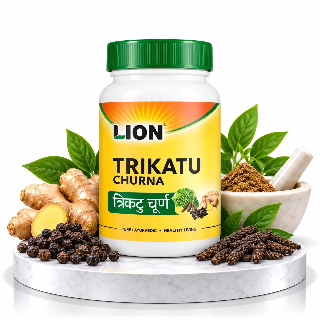 【インド直輸入】ライオン トリカトゥ チュルナ 100g｜黒胡椒・ヒハツ・生姜配合 アーユルヴェーダ消化サポートパウダー【正規輸入品】