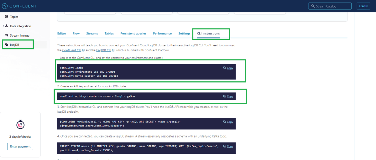 Confluent ksqlDB CLI instructions.