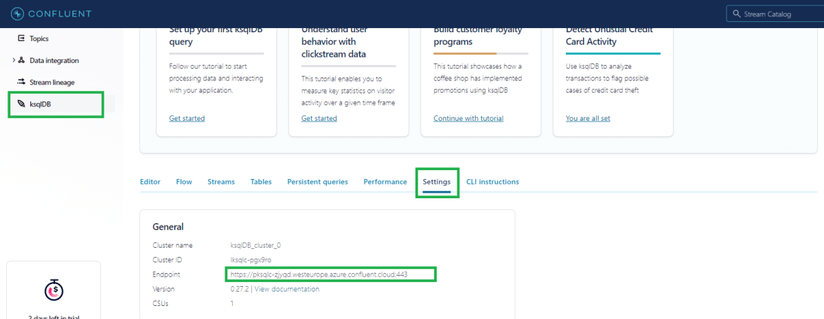 Confluent ksqlDB cluster Endpoint url.