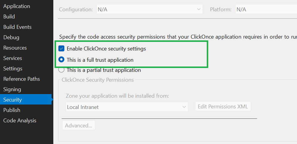 ClickOnce does not support the request execution level 'requireAdministrator'