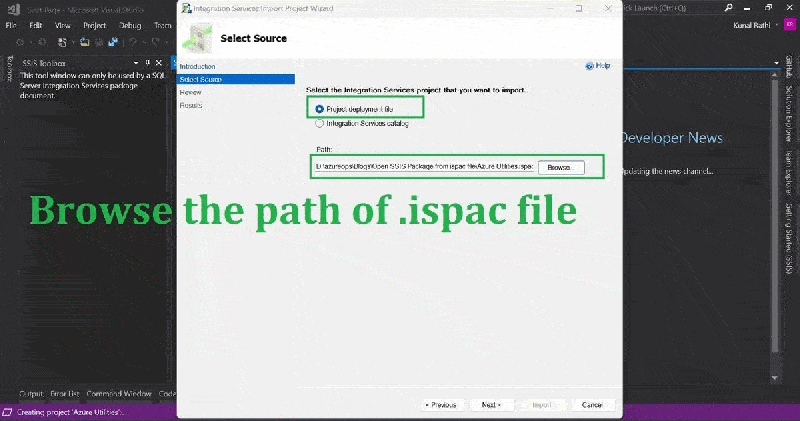 Open SSIS Package from ispac file 