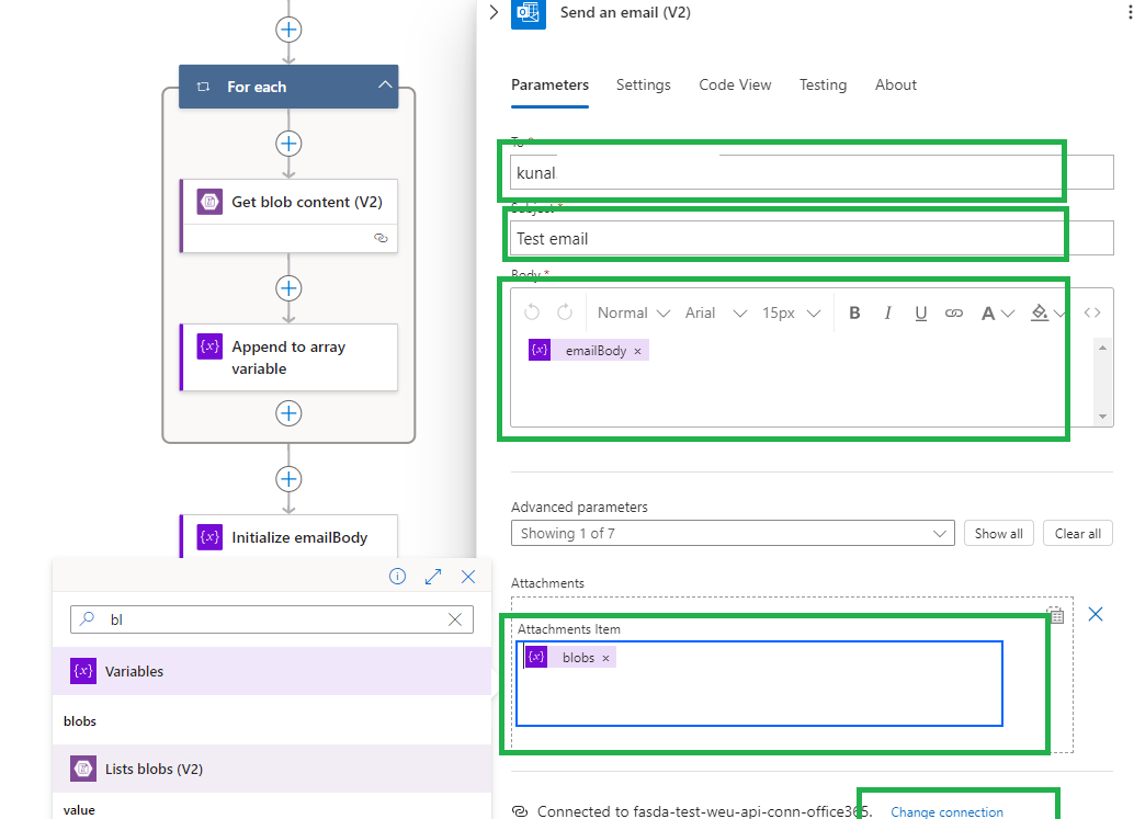 Send Blob Files via Email using Logic App