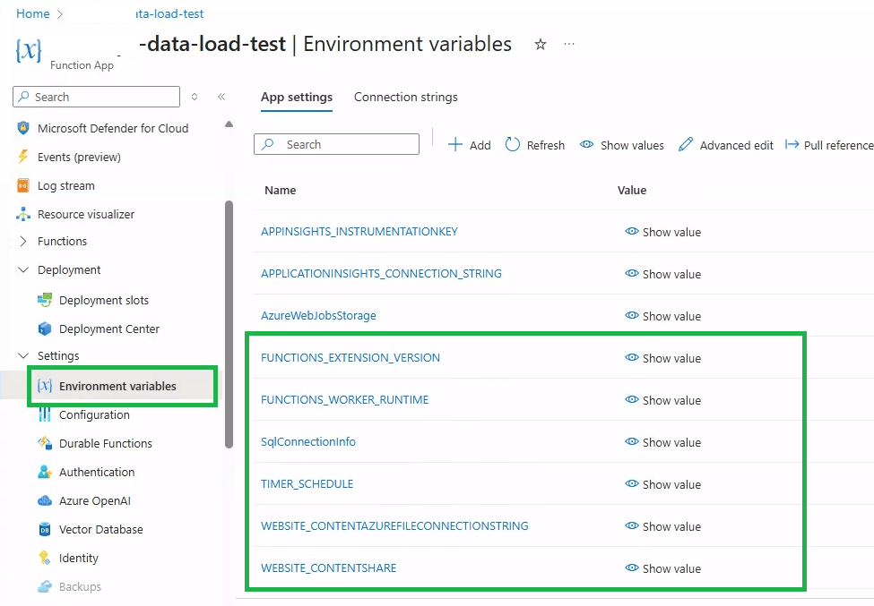 Azure Function configuration settings