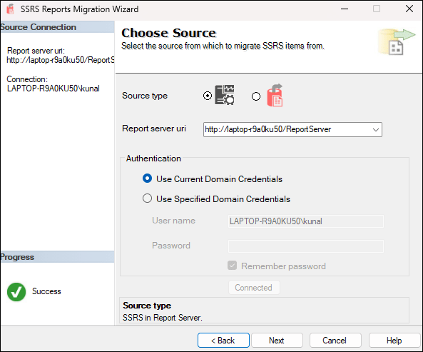 Choose Source screen