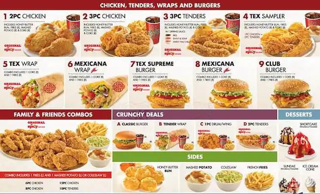 Texas chicken menu, menu for texas chicken, manukau, auckland