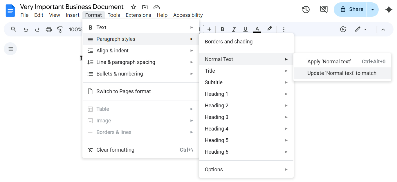 google docs paragraph styles  /> normal text > update normal text to match menu sequence” class=”wp-image-4061174″ srcset=”https://b2b-contenthub.com/wp-content/uploads/2025/09/google-docs-fixes-04-default-font.jpg?quality=50&strip=all 1368w, https://b2b-contenthub.com/wp-content/uploads/2025/09/google-docs-fixes-04-default-font.jpg?resize=300%2C138&quality=50&strip=all 300w, https://b2b-contenthub.com/wp-content/uploads/2025/09/google-docs-fixes-04-default-font.jpg?resize=768%2C353&quality=50&strip=all 768w, https://b2b-contenthub.com/wp-content/uploads/2025/09/google-docs-fixes-04-default-font.jpg?resize=1024%2C471&quality=50&strip=all 1024w, https://b2b-contenthub.com/wp-content/uploads/2025/09/google-docs-fixes-04-default-font.jpg?resize=1240%2C570&quality=50&strip=all 1240w, https://b2b-contenthub.com/wp-content/uploads/2025/09/google-docs-fixes-04-default-font.jpg?resize=150%2C69&quality=50&strip=all 150w, https://b2b-contenthub.com/wp-content/uploads/2025/09/google-docs-fixes-04-default-font.jpg?resize=854%2C393&quality=50&strip=all 854w, https://b2b-contenthub.com/wp-content/uploads/2025/09/google-docs-fixes-04-default-font.jpg?resize=640%2C294&quality=50&strip=all 640w, https://b2b-contenthub.com/wp-content/uploads/2025/09/google-docs-fixes-04-default-font.jpg?resize=444%2C204&quality=50&strip=all 444w” width=”1024″ height=”471″ sizes=”auto, (max-width: 1024px) 100vw, 1024px”><figcaption class=
