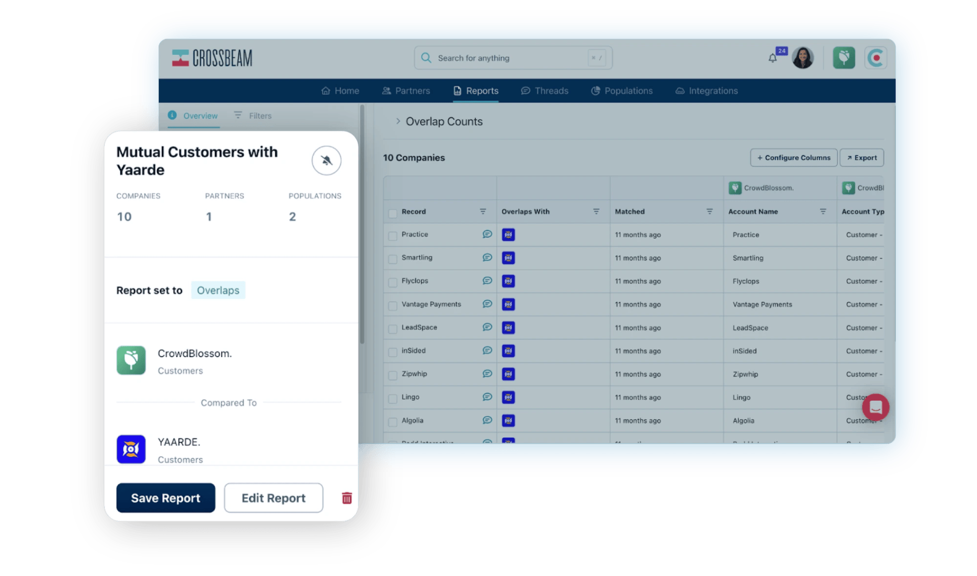 Crossbeam partner account mapping software application homepage