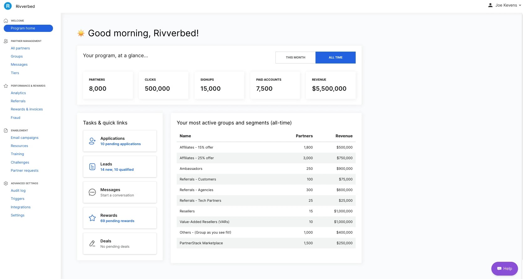 PartnerStack's affiliate marketing software application creating affiliate link in app