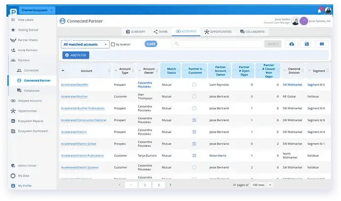 PartnerTap partner account mapping software application homepage screen