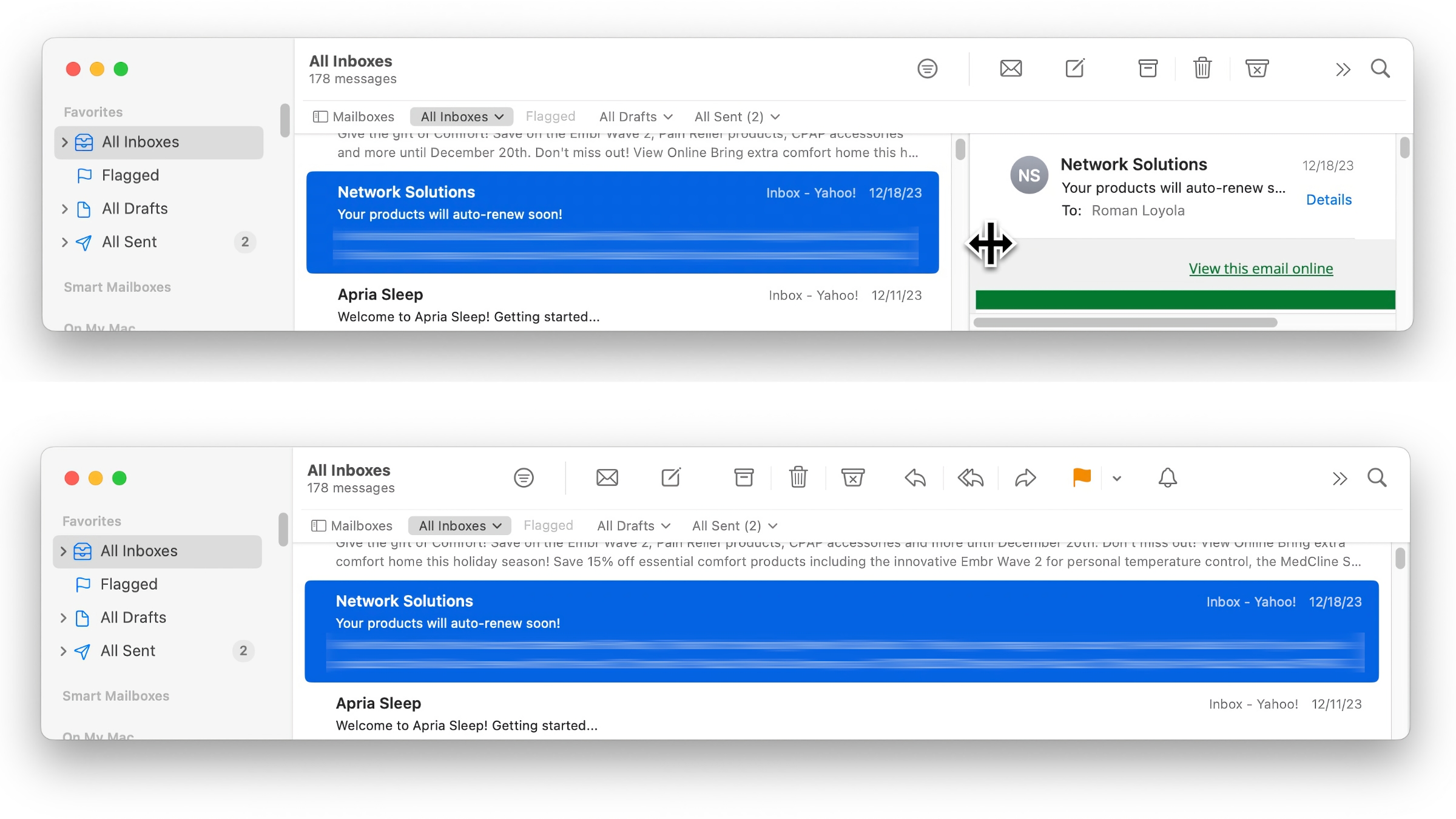 Vista previa de correo de macOS