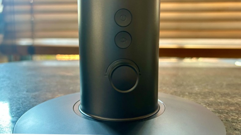 Close look at the button and dial controls on the stand